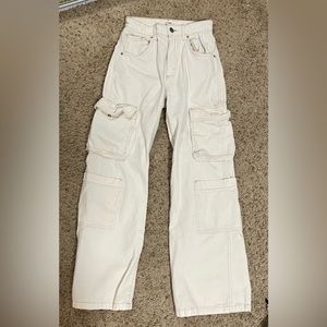 Women’s white cargo jeans; Cotton On: Cargo wide leg jean, size 2, used/like new